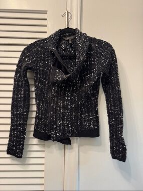 BCBGMaxAzria Black Tweed Zip-Up Blazer Jacket SZ XS